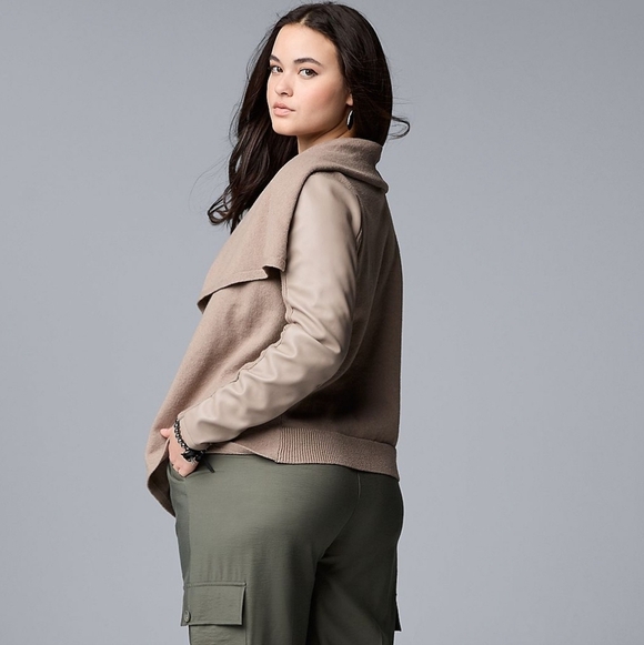 Women's Simple Vera Vera Wang Taupe Open Front Cardigan Size XS - Picture 6 of 7